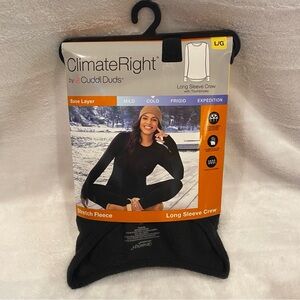 ClimateRight by Cuddl Duds Long Sleeve Crew Stretch Fleece Top Black Large NWT
